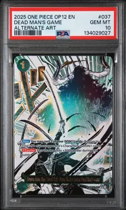 2025 ONE PIECE OP12-037 LEGACY OF THE MASTER DEAD MAN'S GAME ALT ART PSA 10 - Image 1