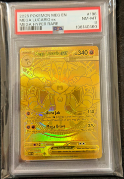 💎🔥 PSA 8 POKEMON #188 MEGA LUCARIO EX MEGA HYPER RARE LOW POP GOLD HOLO🔥💎 - Image 1