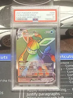 2021 Pokemon Sword & Shield Evolving Skies Glaceon Vmax 208/203 Secret PSA 10 - Image 1