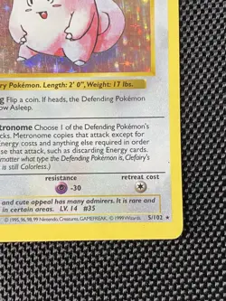Clefairy HP Base Set Holo Rare Shadowless 5 Vintage Pokemon 5/102 WOTC 1999 - Image 4