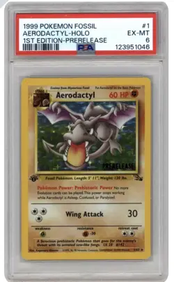 1999 POKEMON FOSSIL 1ST EDITION-PRERELEASE #1 AERODACTYL-HOLO PSA 6 - Image 1