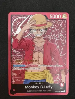 Bandai One Piece CCG Monkey.D.Luffy Leader ST01-001 Super Pre-Release Foil - Image 1