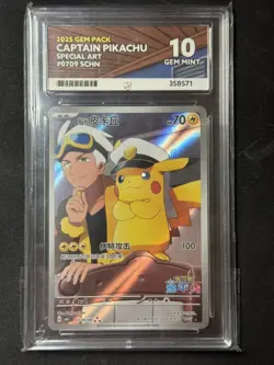Ace 10 Gem Mint Captain's Pikachu - Pokemon Card 0709/09 Perfect Sub-Grades - Image 1