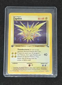 Zapdos 15/62 Fossil Holo 1st Edition WOTC 1999 Pokemon Card - Image 1