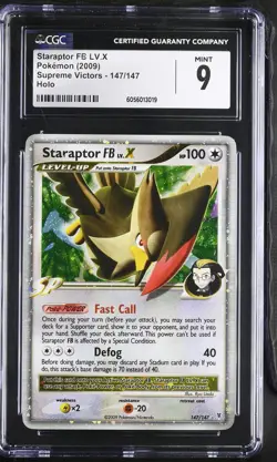 CGC 9 MINT Staraptor FB LV.X Supreme Victors 147/147 Holo SWIRL Pokemon Card - Image 1