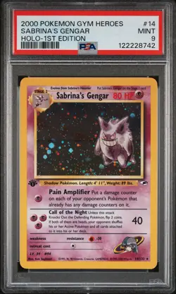 2000 POKEMON GYM HEROES HOLO-1ST ED #14 SABRINA'S GENGAR PSA 9 - Image 1
