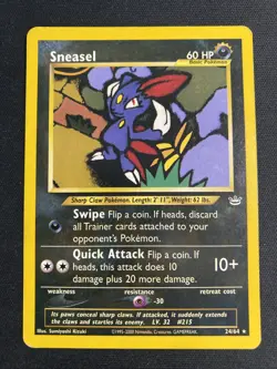 2001 Pokemon Neo Revelation Sneasel 24/64 Rare Non-holo. LP. - Image 1