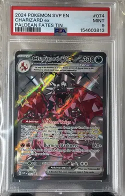 2024 POKEMON SVP EN-SV BLACK STAR PROMO PALDEAN FATES TIN CHARIZARD EX PSA 9 - Image 1