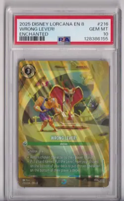 2025 Disney Lorcana EN 8 Wrong Lever! Enchanted #216 GEM MT 10 - Image 1