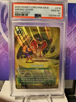 2025 Disney Lorcana EN 8 Wrong Lever! Enchanted #216 GEM MT 10 - Image 3
