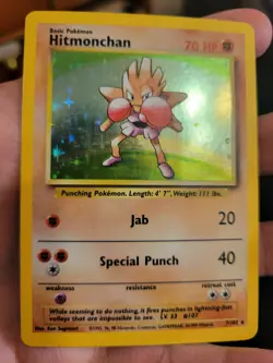 Hitmonchan 7/102 Base Set Holo Rare Basic English Pokemon TCG Card MP - Image 1