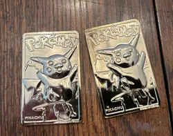 (2)Pokemon Pikachu 23k Gold Plated Trading Card 1999 Burger King W/ Cases READ - Image 3