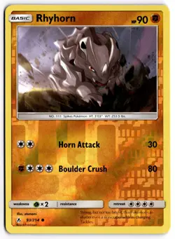 Pokemon TCG Rhyhorn 93/214 SM - Unbroken Bonds Common Reverse Holo - Image 1