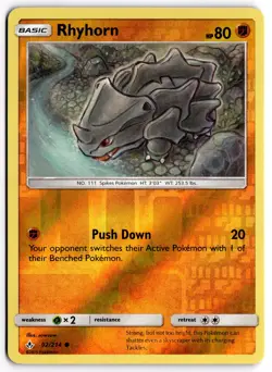 Pokemon TCG Rhyhorn 92/214 SM - Unbroken Bonds Common Reverse Holo - Image 1