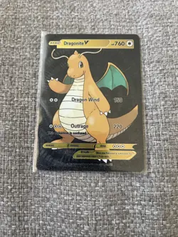 Pokemon Dragonite V Rainbow Black Foil Fan Art HP760💥This Pokemon Is Confused - Image 1