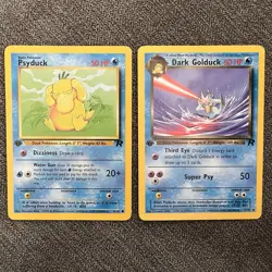 1st Ed Psyduck 65/82, Dark Golduck 37/82 - Team Rocket - Vintage Pokemon TCG - Image 1