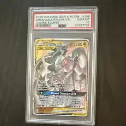 2019 Pokemon Cosmic Eclipse Arceus Dialga Palkia GX 156/236 Holo PSA 10 - Image 1