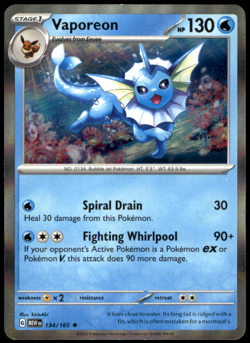 Vaporeon 134/165 SV: Scarlet & Violet 151 Rare Holo NM Pokemon TCG - Image 1