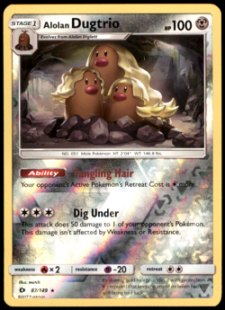 Alolan Dugtrio 87/149 SM Base Set Holo Rare Reverse Holo LP Pokemon TCG - Image 1