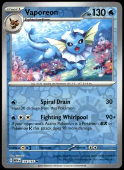 Vaporeon 134/165 SV: Scarlet & Violet 151 Rare Reverse Holofoil LP Pokemon TCG - Image 1
