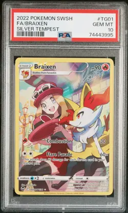 2022 Pokemon SWSH Silver Tempest #TG01 Braixen Full Art PSA 10 Gem Mint W Serena - Image 1