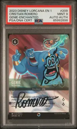 2023 Lorcana Genie-Enchanted Double Sword Error PSA 9 Signed Cristian Romero - Image 1