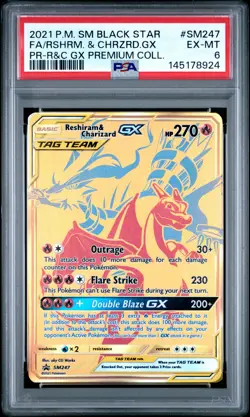 2021 POKEMON SM BLACK STAR PROMO #SM247 FULL ART/RESHIRAM & CHARIZARD GX PSA 6 - Image 1