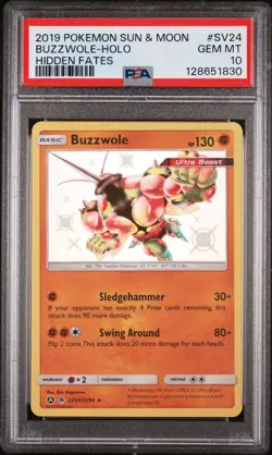 2019 POKEMON SUN & MOON HIDDEN FATES #SV24 BUZZWOLE-HOLO PSA 10 - Image 1