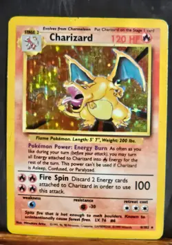CHARIZARD Base Set Holo Unlimited Pokemon Card MP-HP Condition - Image 1