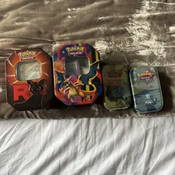 Pokemon Tins with Full Arts and Ex Cards From Various Sets Bulk Included Sleeves - Image 1