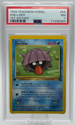1999 POKEMON FOSSIL #54 SHELLDER 1ST EDITION PSA 7 NM - Image 1