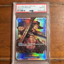 PSA 10 Gem Mint Dracule Mihawk OP01-070 Errata One Piece Romance Dawn 2022 - Image 1