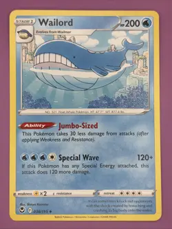 Wailord 038/195 Sword & Shield Silver Tempest Regular Finish Pokemon Card - Image 1