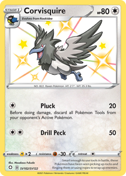 Corvisquire SV102/SV122 Shiny Rare Shining Fates Shiny Vault Pokemon Near Mint - Image 1