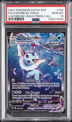 2021 POKEMON SWSH BLACK STAR PROMO #182 FULL ART/VAPOREON VMAX PSA 10 - Image 1