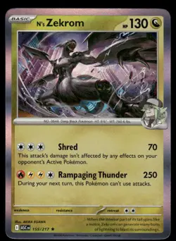 Pokemon Cards N's Zekrom 155/217 Holo Ascended Heroes Rare NM - Image 1