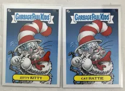 2 Card Lot Garbage Pail Kids Zitty Kitty Cat Hattie 7a,b Book Worms - Image 1