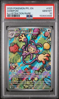 2025 POKEMON PFL EN-PHANTASMAL FLAMES ILLUSTRATION RARE #107 AMBIPOM PSA 10 - Image 1