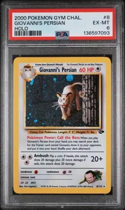 2000 Pokemon Gym Challenge #8 Giovanni's Persian Holo PSA 6 Excellent-Mint WOTC - Image 1
