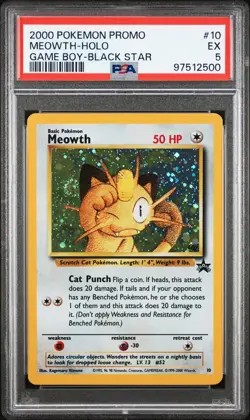 2000 Pokemon Promo Black Star #10 Meowth-Holo Game Boy-Black Star PSA 5 - Image 1