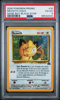 2000 Pokemon Promo Black Star #10 Meowth-Holo Game Boy-Black Star PSA 4 - Image 1