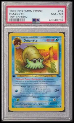 1999 Pokemon Fossil #52 Omanyte 1st Edition PSA 8 - Image 1