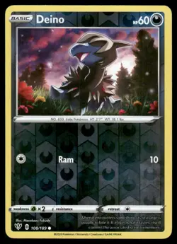Deino 108/189 Common Darkness Ablaze Pokemon Reverse Holo Lightly Played - Image 1