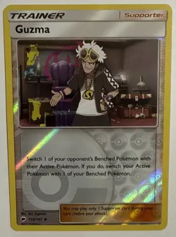Pokemon Cards - Sun & Moon Burning Shadows 115/147 - GUZMA (REVERSE holo-foil) - Image 1