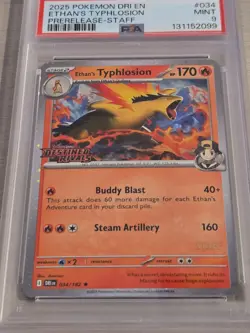 Pokemon Ethan's Typhlosion Destined Rivals STAFF Prerelease Holo Rare #034 PSA 9 - Image 2