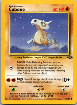 Cubone 50/64 Vintage Jungle Set Regular, WOTC Pokemon 1999 (LP-MP) - Image 1