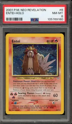 Pokemon Entei Neo Revelation Unlimited Holo Rare #6 PSA 8 - Image 1