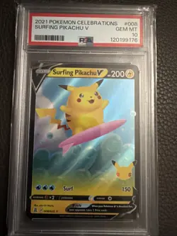 POKEMON CELEBRATIONS PSA 10 Surfing Pikachu Card #008. Gem Mint PSA 10 - Image 1