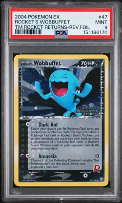 2004 POKEMON EX TEAM ROCKET RETURNS #47 ROCKET'S WOBBUFFET-REVERSE FOIL PSA 9 - Image 1