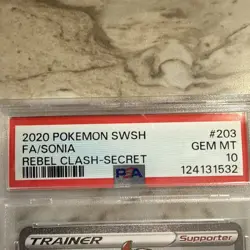 2020 Pokemon SWSH FA/Sonia Rebel Clash-Secret #203 PSA 10 GEM MINT Full Art - Image 5